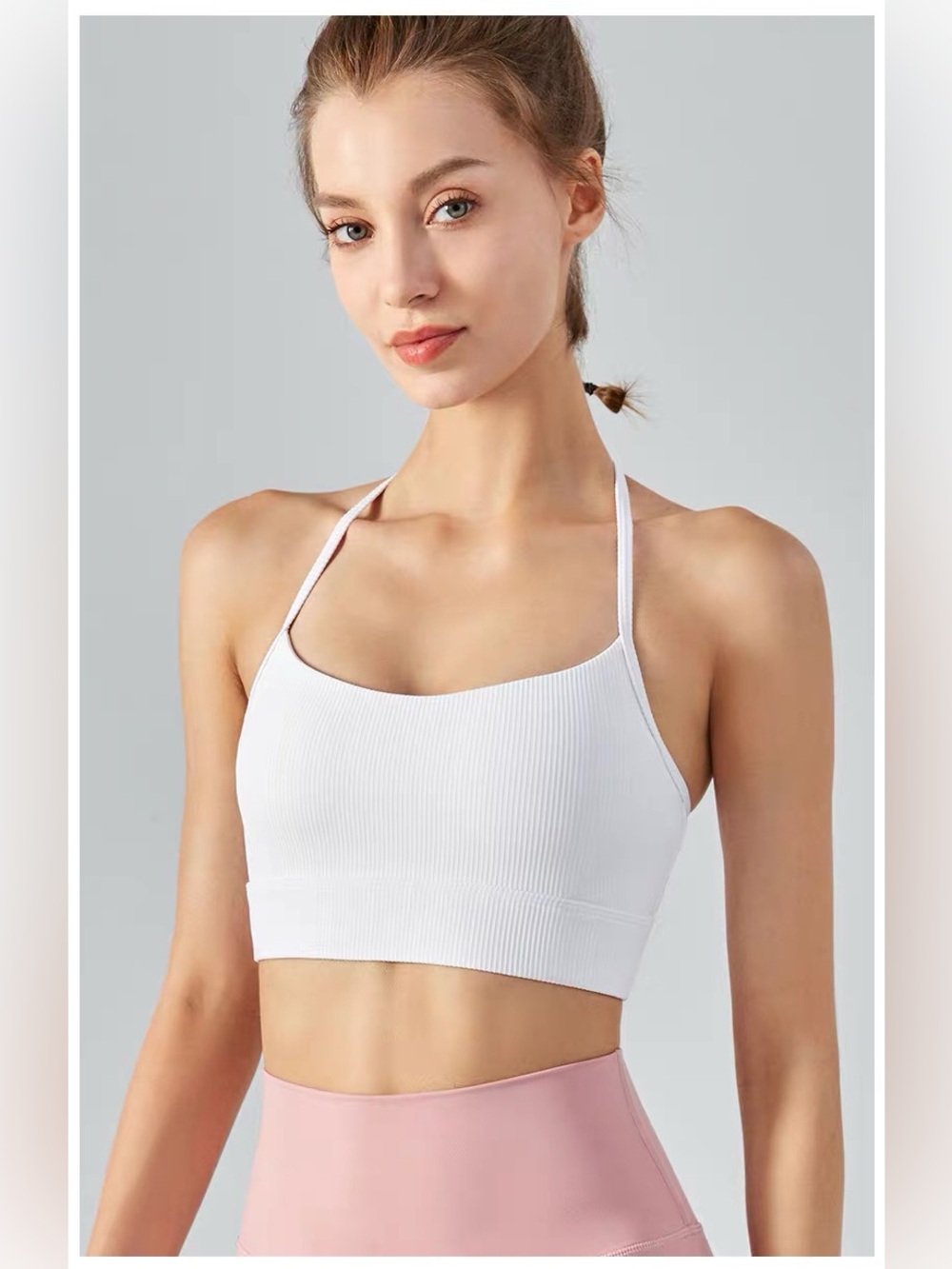 Alo Yoga White T-Back Ribbed Bralette - Women Intimates, Size M or 6